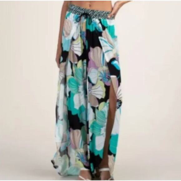 Trina Turk Pants - Trina Turk “Sinatra Flora” Split-Leg Swim Cover-Up Pants XS